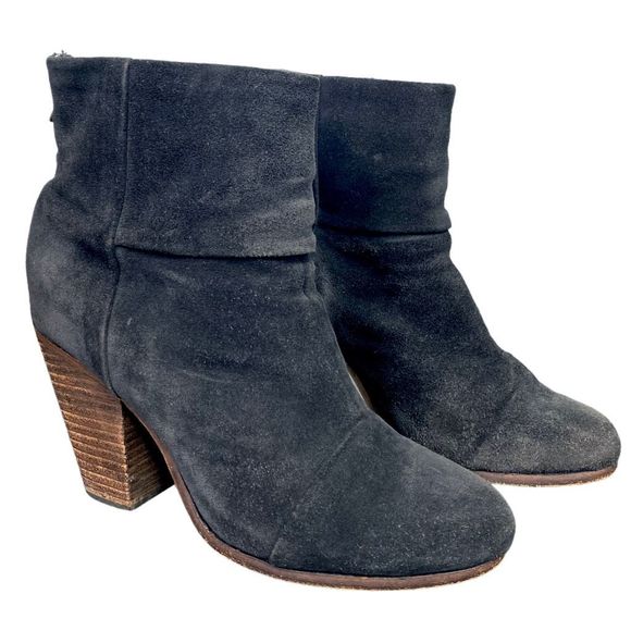 Rag & Bone Newbury Classic Black Suede Heeled Booties - Size 7